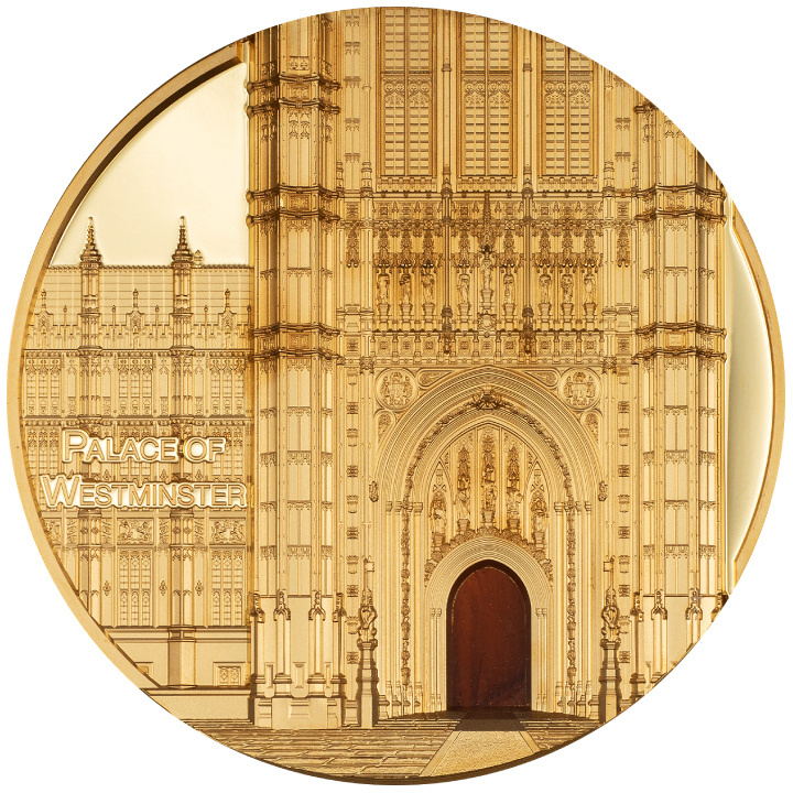 Palau: Tiffany Art Metropolis - Palace of Westminster coloured 5 oz Gold 2023 Proof Ultra High Relief