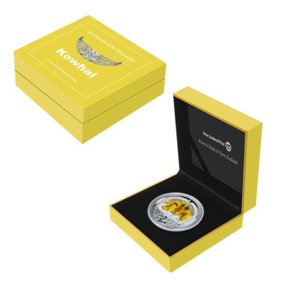 Descubre Nueva Zelanda: Kowhai color 1 oz Plata 2021 Proof