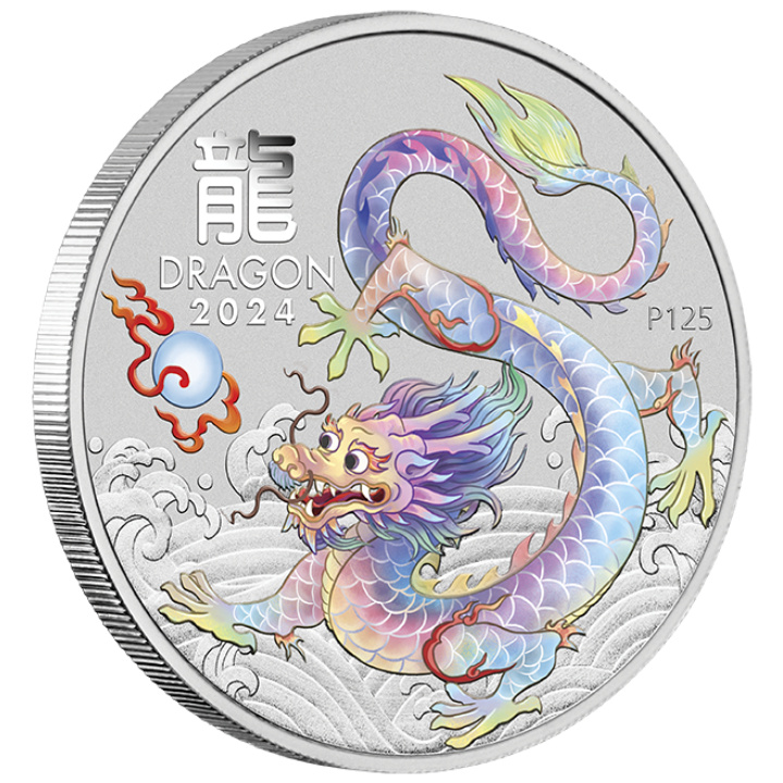Perth Mint: Lunar III - Year of the Dragon "White Dragon" coloured 1/2 oz Silber 2024