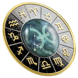 Camerún: Signos del Zodiaco - Piscis de color Plata dorada 2023 Negro proof
