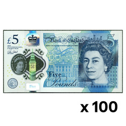 Banknot 5 Funtów Brytyjskich - Królowa Elżbieta II (5 pound / 5 GBP) 100 sztuk Obiegowy