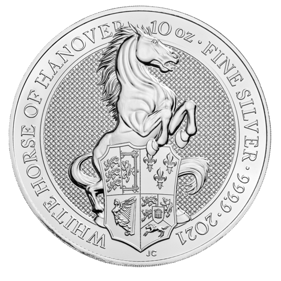 Les bêtes de la reine : Cheval blanc de Hanovre 10 onces d'argent 2021