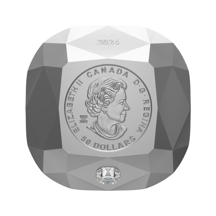 Canada: De Beers Ideal Cut Cushion Diamond  $50 Silber 2024 Shaped Matte Proof Coin