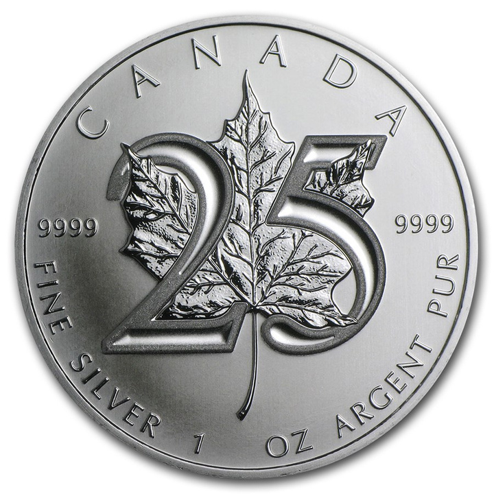 Feuille d’érable canadienne 25e anniversaire 1 once d’argent 2013