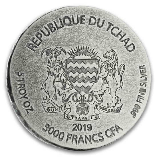 Republic of Chad: ERS Sphinx 5 oz Silber 2019 Antiqued Coin