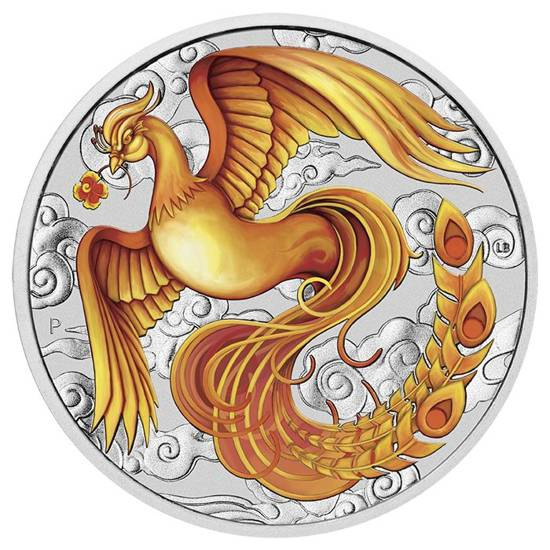 Chinese Myths and Legends: Phoenix Coloured (red-gold) 1 oz Silver 2022