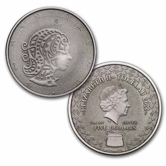 Zestaw 12 monet Tokelau: Zodiac Series 12 x 1 uncja Srebra 2022 Antique Coins