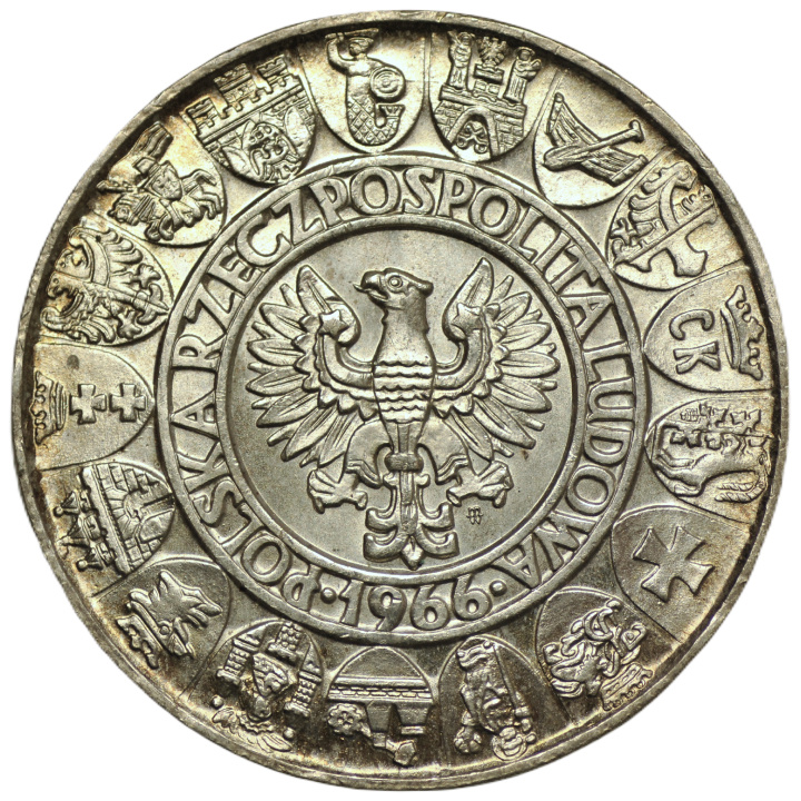 Proof: Mieszko and Dabrówka 100 gold Silver 1966 (condition 1 / 1- )