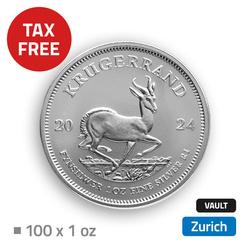 Krugerrand 100 uncji Srebra - przechowywane w bezcłowym magazynie w Zurichu  (Loomis)