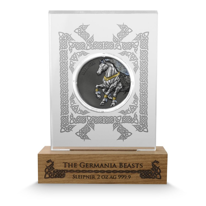Médaille en argent Germania Beasts - Sleipnir colorisée, dorée 2 onces d'argent 2026 Ultra Double High Relief