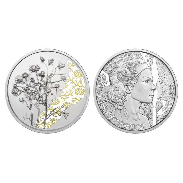 The Chamomile coloured 10 Euro Silver 2023 Proof Coin