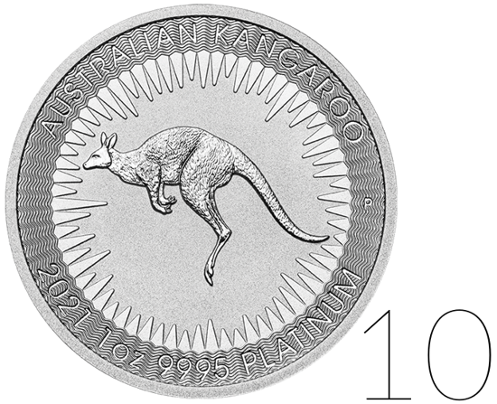 Australijski Kangur 1 uncja Platyny PAKIET 10 SZTUK 2021