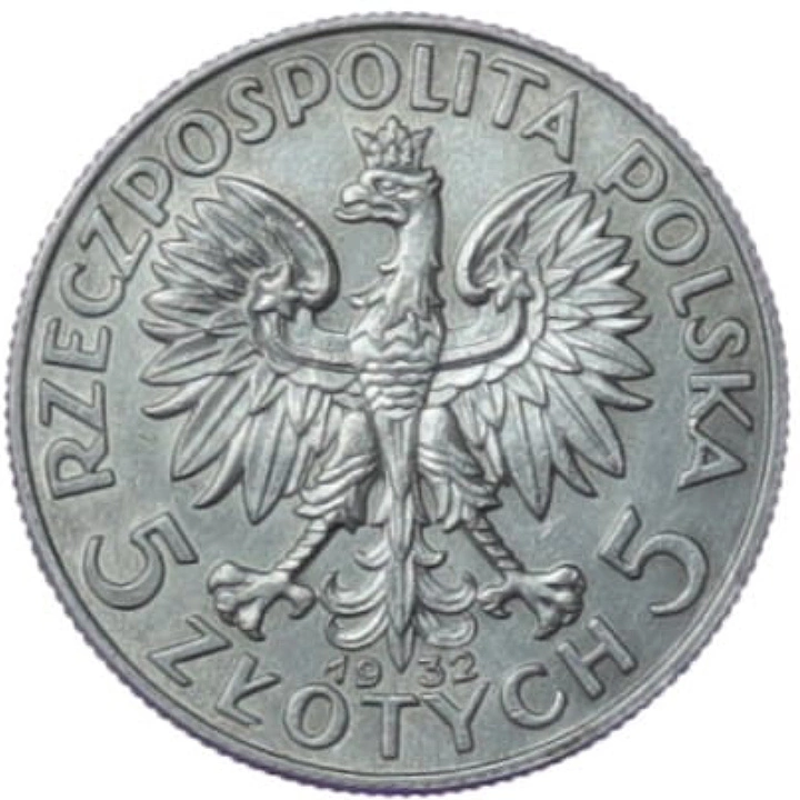 Poland: "Head of a Woman" Jadwiga 5 zloty Silver Random Year