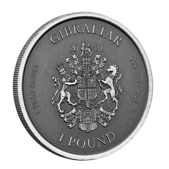 Gibraltar: Perseus s hlavou Medúzy 1 unce stříbra 2021 Antique Coin