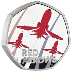 The Red Arrows de color 50p Plata 2025 Proof Piedfort 
