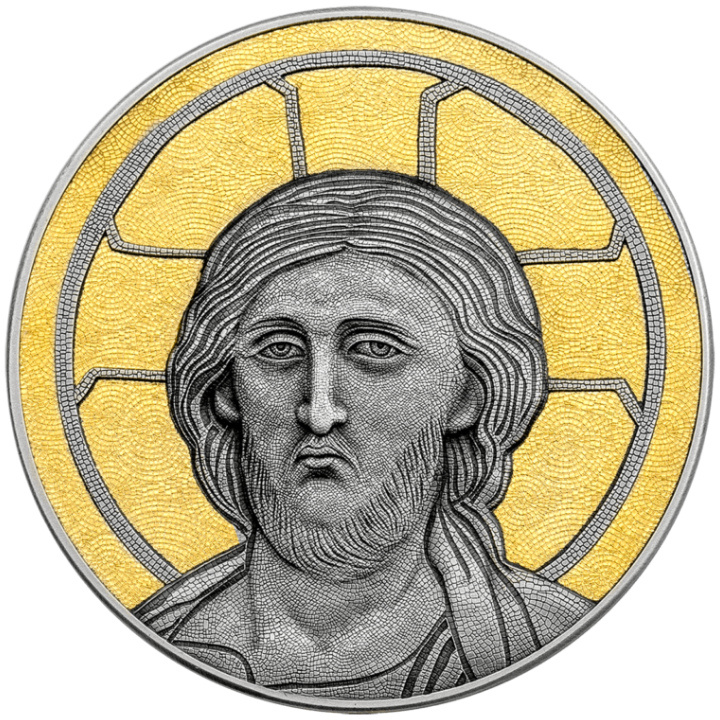 Niue: Pantocrator $5 Silver 2022 Gilded Antique Finish 