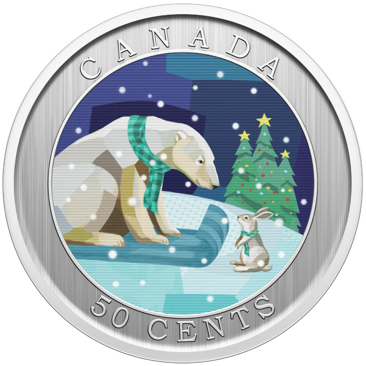 Canadá: Holiday Sledding coloured 50 cents 2023 Moneda Lenticular Específica