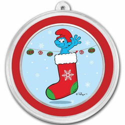 Niue: Smurfs Christmas Ornament coloured 1 oz Silber 2023 Coin