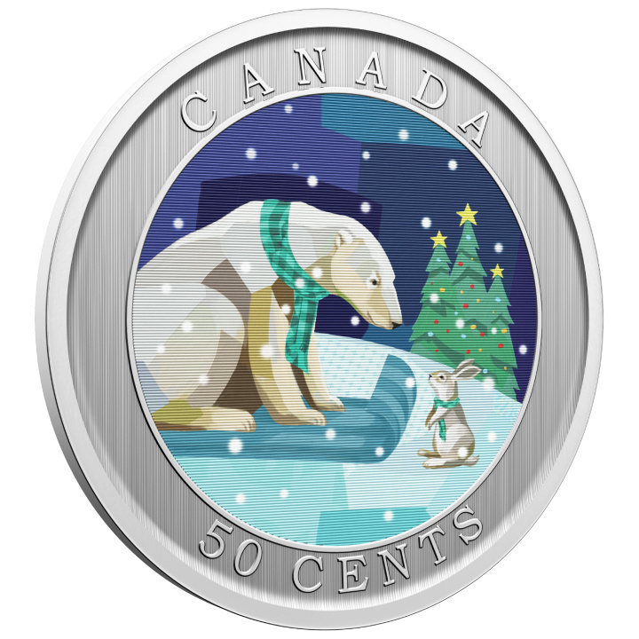 Canadá: Holiday Sledding coloured 50 cents 2023 Moneda Lenticular Específica