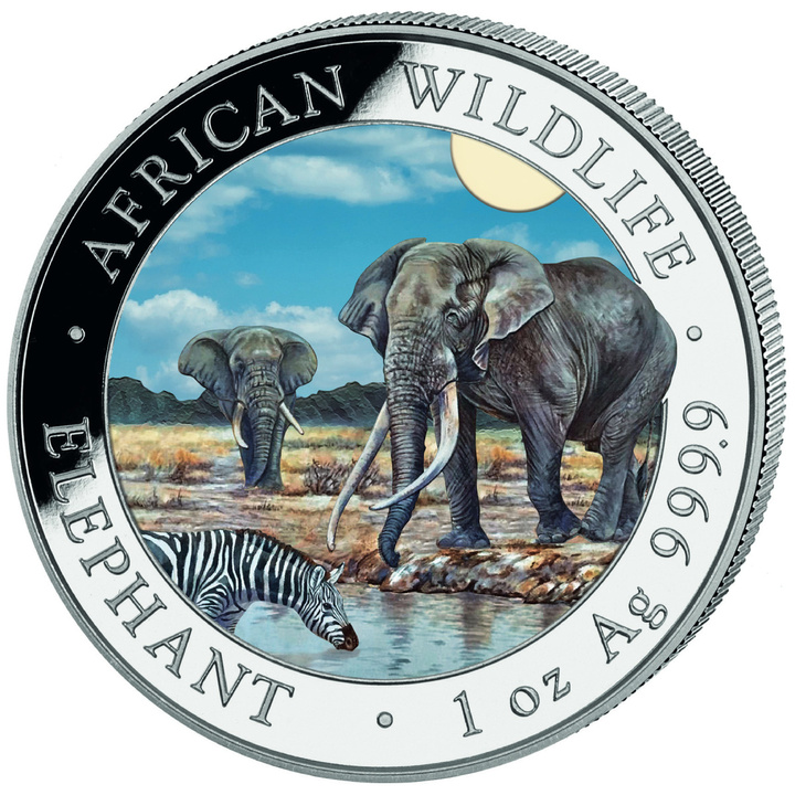 Somalia: African Wildlife - Elephant kolorowany 1 uncja Srebra 2026
