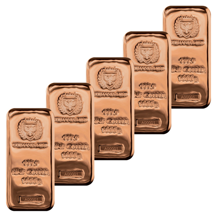 Set de lingouri din cupru Germania Mint 5 x 1000 g Cupru turnat