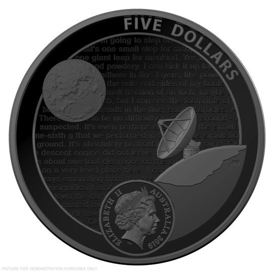 50. výročí přistání na Měsíci 1 unce stříbra 2019 Proof (pokovená černým niklem)