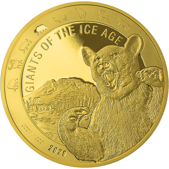 Ghana: Giganti doby ledové – Jeskynní medvěd 1 unce zlata 2020 Proof
