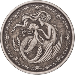 Samoa: Mermaid Mother & Daughter 1 oz Silver 2023 Antiqued Coin