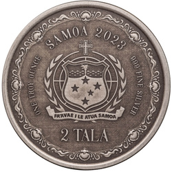 Samoa: Mermaid Mother & Daughter 1 oncia d'argento 2023 Antiqued Coin