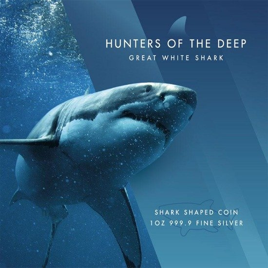 Hunters of the Deep: Žralok bílý 1 unce stříbra 2019 Proof