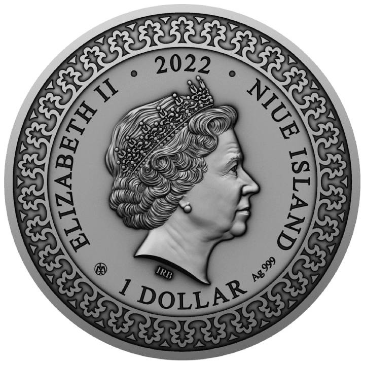 Niue: The Knight in the Panther’s Skin - Tariel Fighting the Wild Beasts $1 Silber 2022 Antique Finish Coin