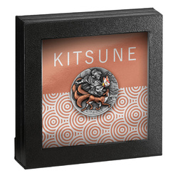 Niue: Kitsune colorata $5 Argento 2022 Moneta antica ad alto rilievo