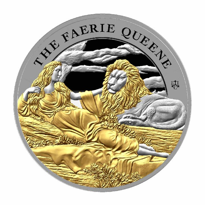 Sainte-Hélène : Faerie Queene - Una & Lion plaqué or 2 onces d'argent 2023 Proof