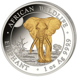 Faune africaine : Éléphant somalien plaqué or 1 once d'argent 2025