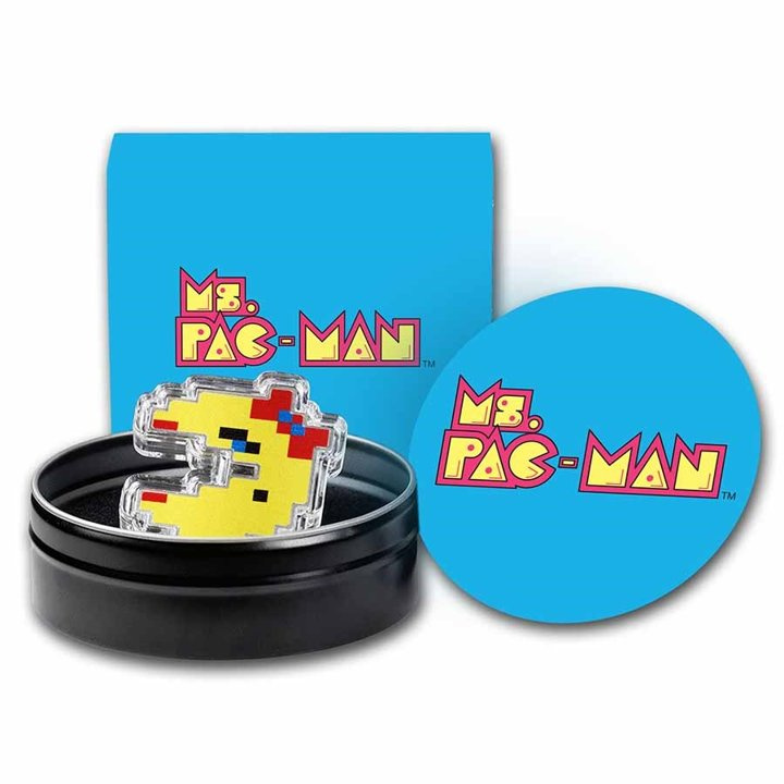 Niue: Ms.PAC-MAN színes 1 uncia ezüst 2022 Proof alakú érme