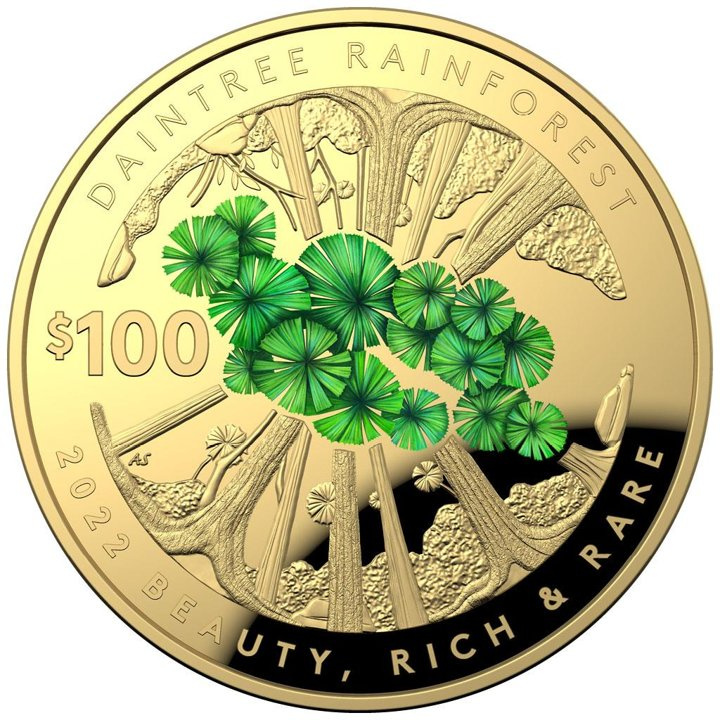 Belleza, Riqueza y Rareza: Daintree Rainforest coloured 1 oz Gold 2022 Proof Domed Coin