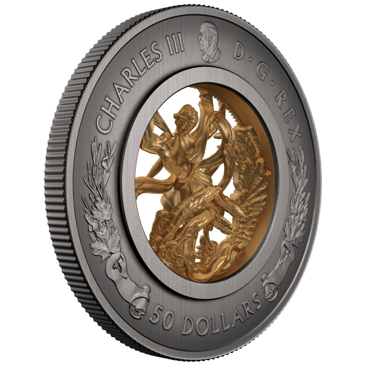 Kanada: A szabadság allegóriája aranyozott 50 dolláros ezüst 2024 antikolt érme