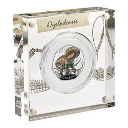 Dinosaurs: Iconic Specimens - Diplodocus kolorowany 50p Srebro 2024 Proof