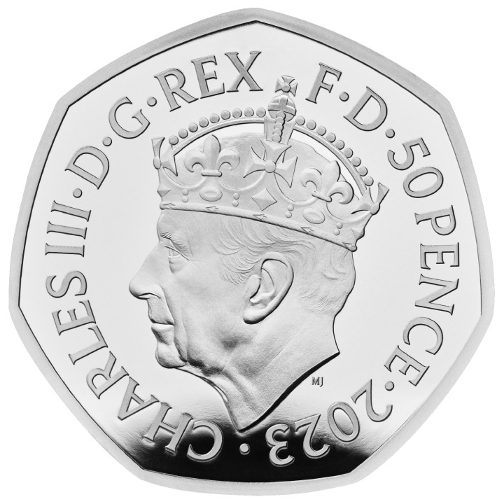 L'incoronazione di Sua Maestà Re Carlo III 50 pence in argento 2023 Proof Piedfort