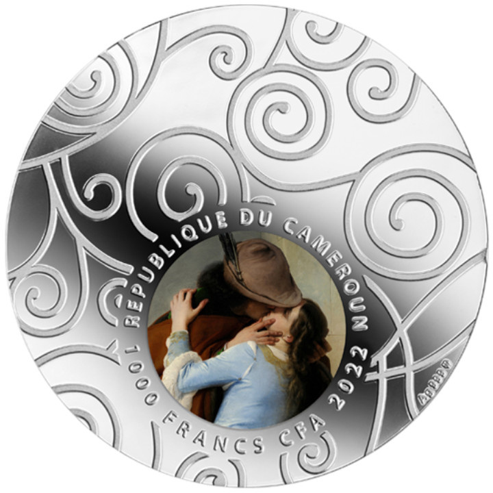 Cameroon: Francesco Hayez - El Beso colored Silver 2022 Proof