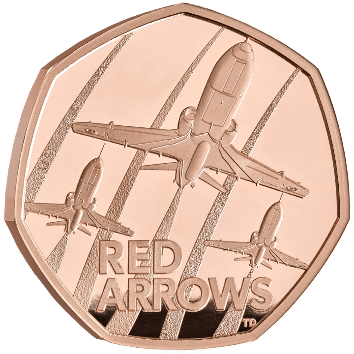 The Red Arrows 50p Gold 2025 Proof (Zlatá mince)