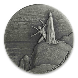 Niue : Biblique - La tentation de Jésus 2 onces d'argent 2018 Proof Antiqued Coin