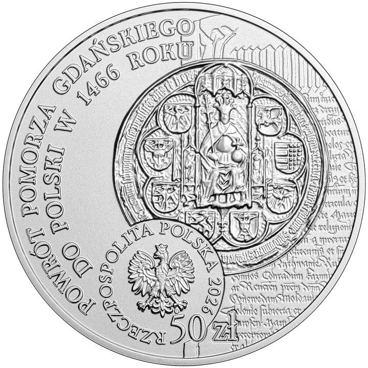 Návrat Gdaňského Pomoří k Polsku 1466 2 oz stříbra 2026 High Relief Jantar