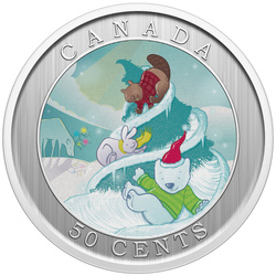 Canadá: Whimsical Holiday Tree coloreado 50 cents 2025 Specimen Lenticular Coin