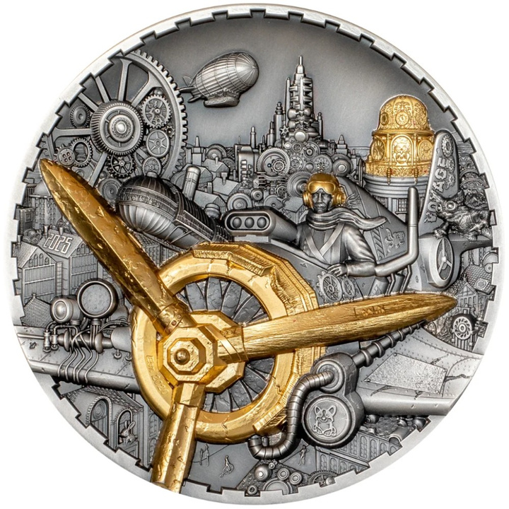 Cook Islands: Steampunk – Aviation pozłacany 3 uncje Srebra 2025 Proof