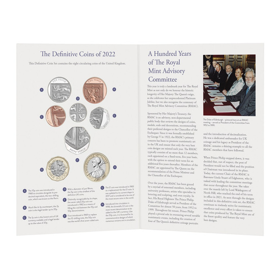 The 2022 United Kingdom Brilliant Uncirculated Definitive Coin Set of 8 Coins