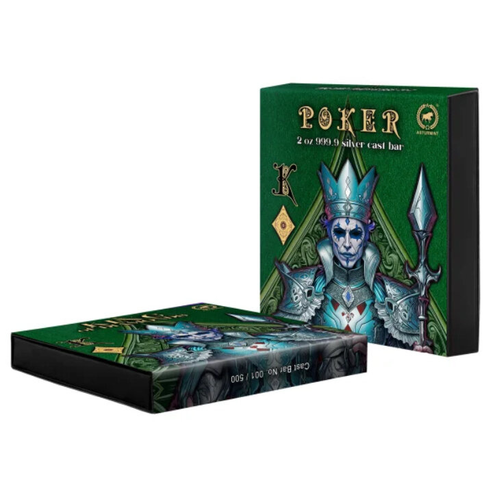 Sztabka Asturmint: Poker Cards - King of Diamonds kolorowany 2 uncje Srebra 2024 Antique Finish