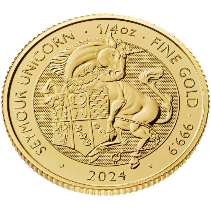 The Royal Tudor Beasts: The Seymour Unicorn 1/4 oncia d'oro 2024