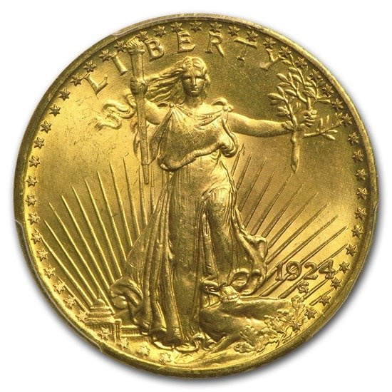 Saint-Gaudens Águila Doble de Oro 20 Dólar 1924 NGC MS63