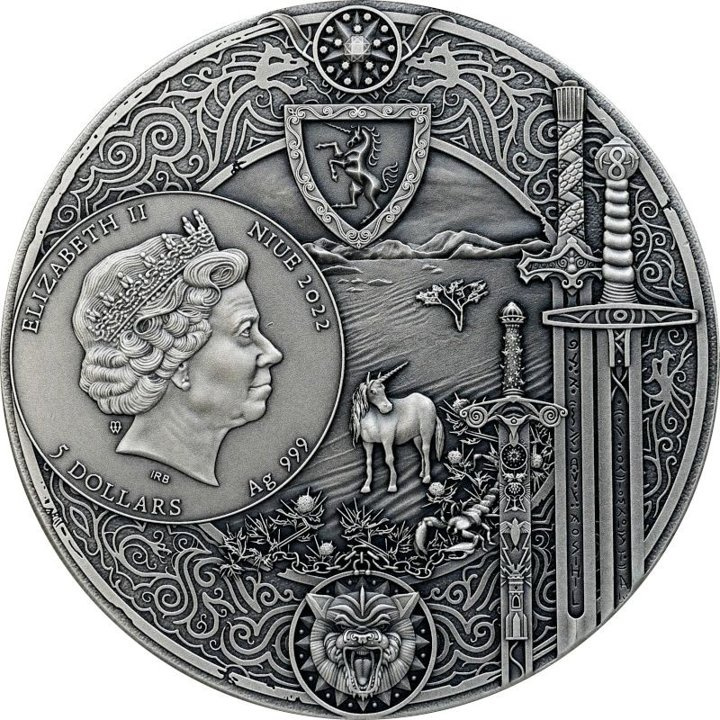 Niue: The Witcher Book Series - Time of Contempt kolorowany, pozłacany 2 uncje Srebra 2022 High Relief Antiqued Coin